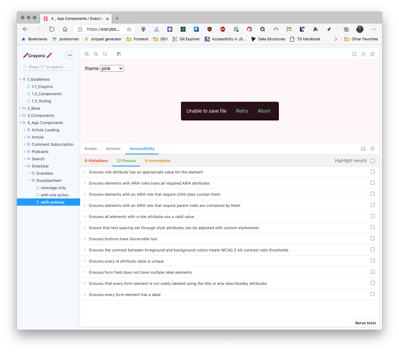 Screenshot of DEV's Storybook