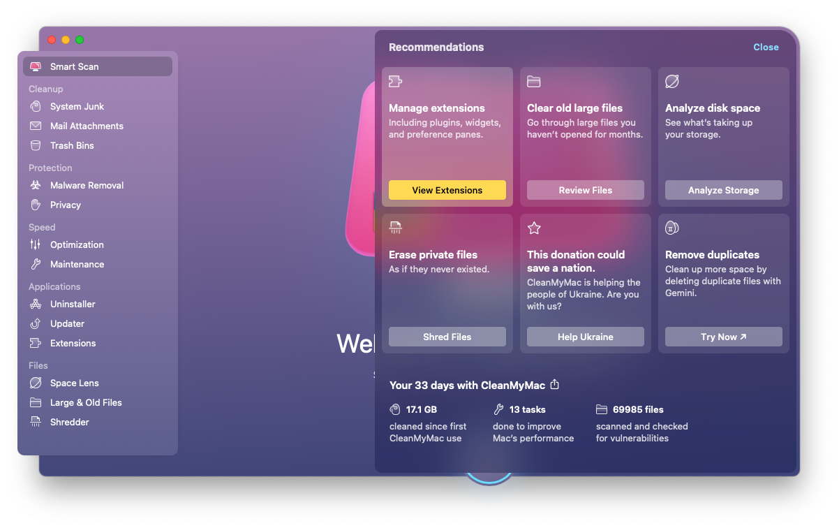 CleanMyMac X main screen