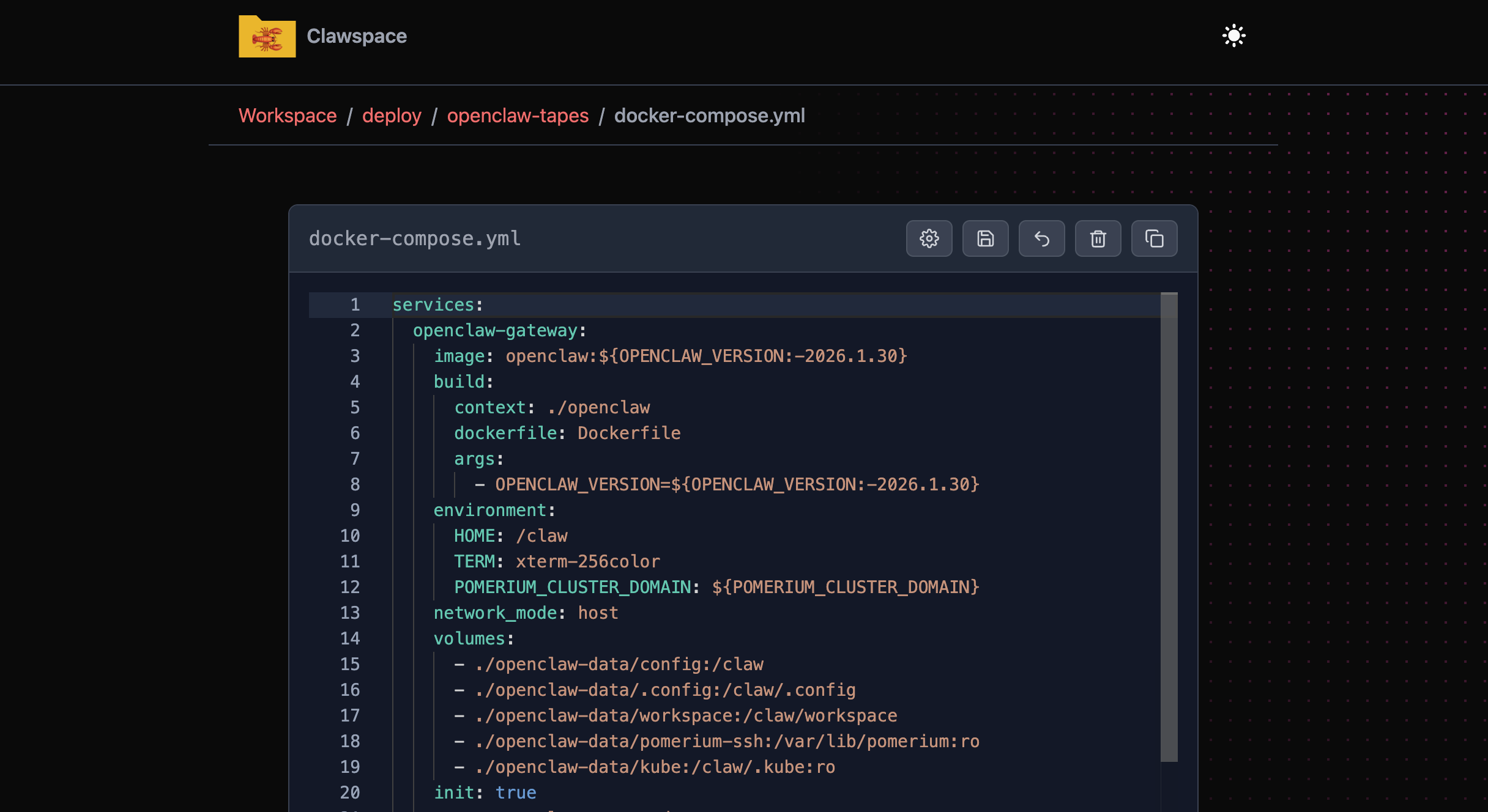 Editing a file in Clawspace