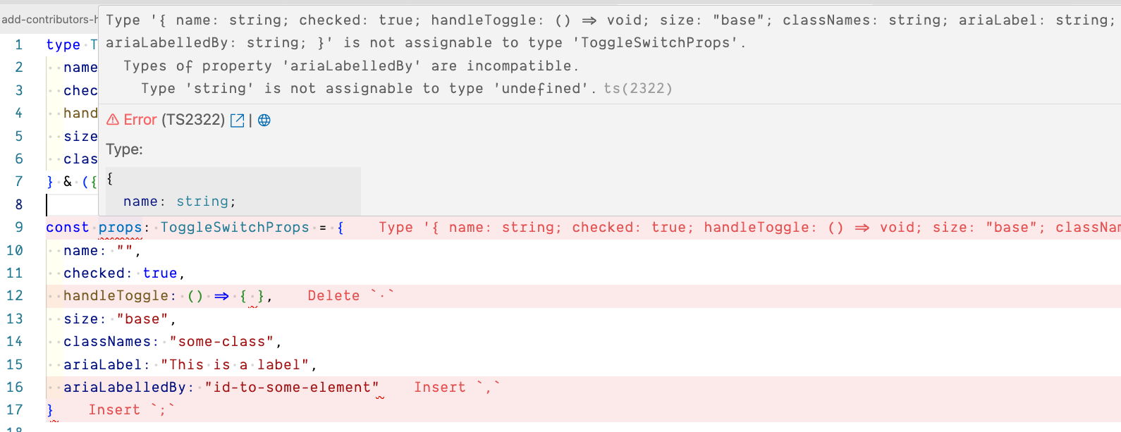 Code snippet showing the never type working